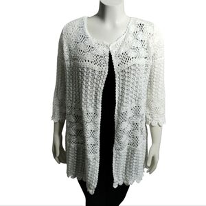 Chico's‎ Women's XL Crochet Open Knit Cottagecore Romantic Grannycore Cardigan